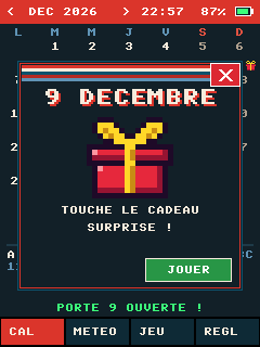 Fenêtre cadeau du 9 décembre avec le bouton Jouer